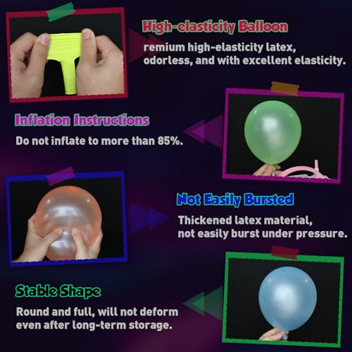 100 UV Neon Balloons - 12 Inch Glow in the Dark Party Supplies