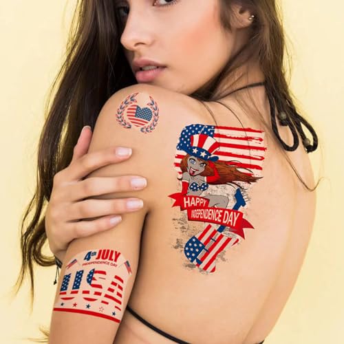 Tazimi 4th of July Temporary Tattoos - 16 Patriotic Sleeves