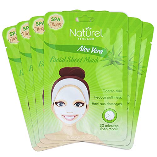 Korean Face Mask Sheet Aloe Vera 6 Mask Pack for Moisturizing, Cooling and After Sun