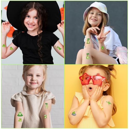 Frog Temporary Tattoos Stickers - 200+ Frog Kids Tattoos Temporary Cartoon Teeth Fake Tattoos Gifts Cute Frog Themed Party Decorations Favors Supplies for Boys Girls Prizes