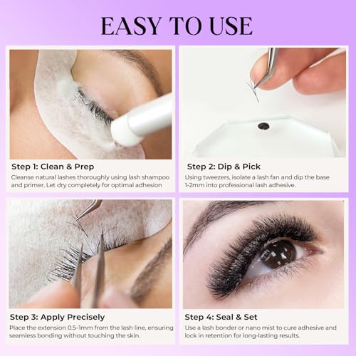 Wispy Promade Fans 3D 5D 6D 8D, Narrow Base Laser Tech Eyelash Extensions, C D Curl, Single & Mixed Lengths 6?15mm, Loose Lash Fans for Professional Use (Black-C-0.07-8-15mm-6D)