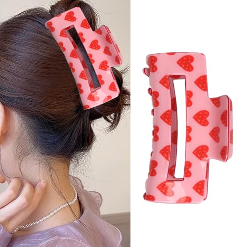 Valentine Hair Claw Clips for Women Large Pink Heart Hair Clips with Design for Thick Hair French Hair Barrettes Valentine's Day Accessories Hair Clamp Hair Decorations Gift for Girls