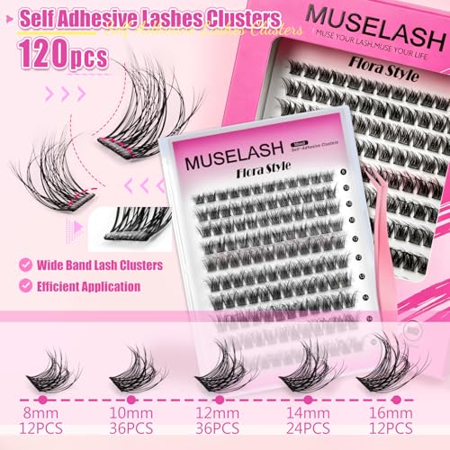 Self Adhesive Lash Clusters Kit - 120pcs Pre Glued Eyelash Extensions
