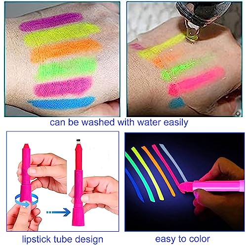 12pc Glow in Dark Face & Body Paint Crayons UV Neon