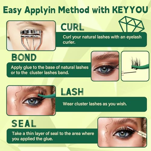 KEYYOU Lash Clusters 3D Effect Volume Eyelash Clusters Flaunt Style 144PCS D Curl Flora Wispy Look LengthLock 8?18mm Mix Ultra-Thin Black Band (PuffSilk V3D01)