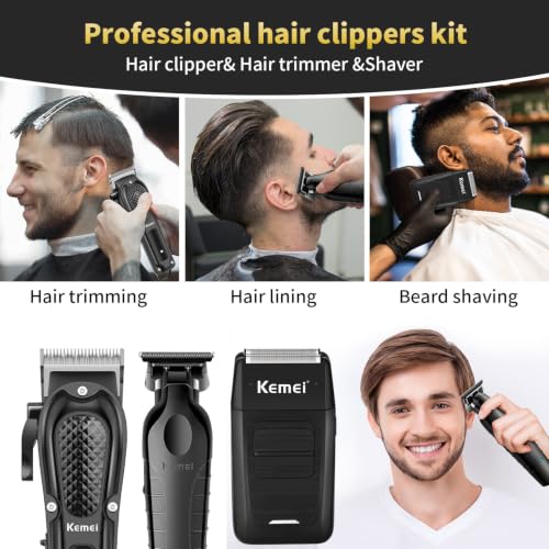 KEMEI 3-in-1 Cordless Hair Clippers Beard Trimmer Foil Shaver Set