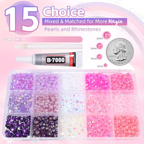 Pink, White & Purple Resin Rhinestones & Pearls Crafting Kit with Tweezers