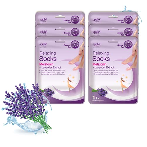Epielle Relaxing Foot Mask Socks (6 Pack) - Moisturizing Lavender & Melatonin