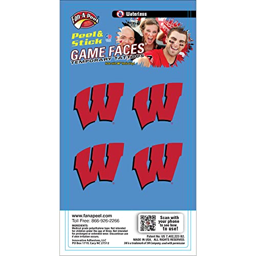 Wisconsin Badgers 4-Pack Waterless Temporary Tattoos