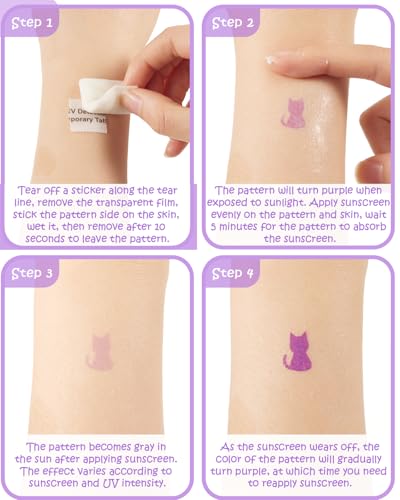 UV Detection Temporary Tattoos - 160 Count Sun Protection Reminder Stickers