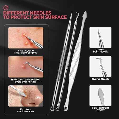 WSYUB Blackhead Remover Tool, Pimple Popper Tool Kit,11 Pcs Blackhead Remover Comedone Extractor Kit for Pimples, Blackheads, Zit Removing, Professional Blackhead Tweezers and Silicone Face Scraper