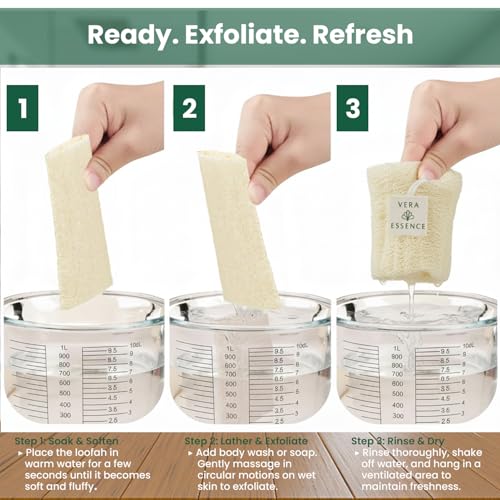 Natural Egyptian Loofah Exfoliating Body Scrubber (Pack of 4) - Organic Bath Luffa Sponge for Deep Clean Skin Care - Eco-Friendly Shower Loofah for Women and Men - Face, Back & Body Spa Exfoliator