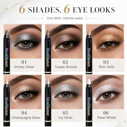 6-Piece Shimmer Eyeshadow Stick Set - Waterproof & Blendable