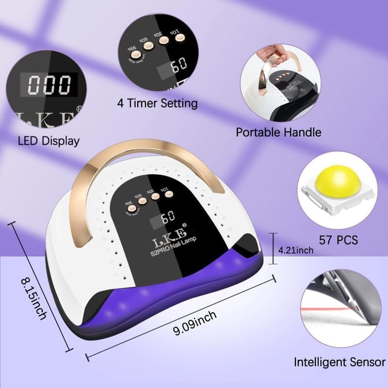 268W UV LED Nail Lamp, LKE Dryer for Gel Polish, 4 Timers Lamp