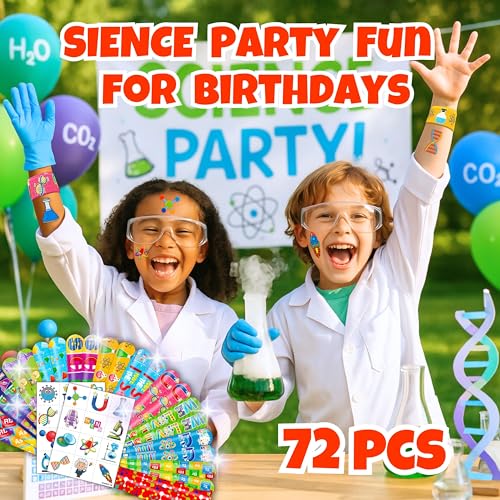 48Pc Science Party Favors - Tattoos & Slap Bracelets