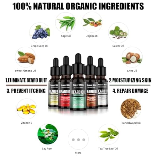 ISNER MILE Beard Oil Kit Stocking Stuffers: Gifts for Men Him Dad Boyfriend, Mustaches Conditioner - Soften - Strength with Sandalwood, Bay Rum, Vanilla, Cologne, Unscented, Beard Grooming and Care