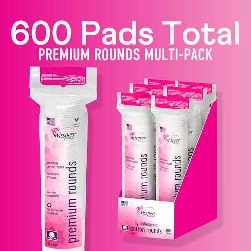 Swisspers Ultra Soft Cotton Rounds - 100 Count, Dual-Sided, Pack of 6