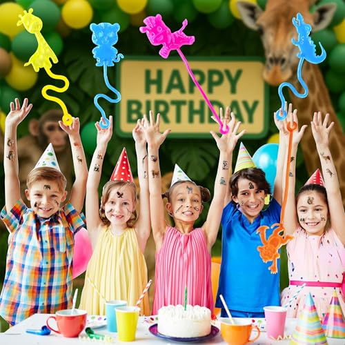 48PCS Animal Jungle Party Favors - 24PCS Temporary Tattoos & 24PCS Stick Hands Party - Perfect Birthday Party Supplies, Goodie Bag Stuffers, Treasure Box Toys, Classroom Prizes, and Student Gifts