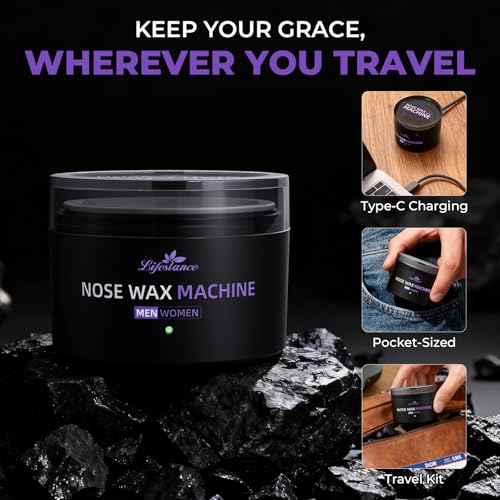 Lifestance Nose Wax Kit for Men & Women - 120g Nose Hair Wax Kit with USB C - Fast Heating, Smart Temp Control, 48 Sticks, Painless Ear Hair Removal, Compact, Travel-Ready, Multi-Accessories