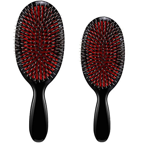 2 Pack Boar Bristle Hair Brushes for Women Men - Gentle Scalp Massage & Hair Care