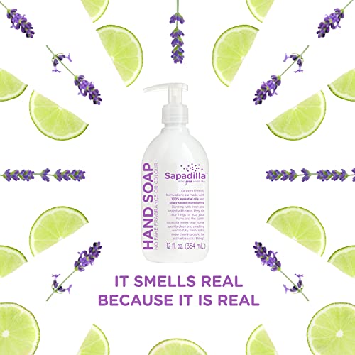 Sapadilla Liquid Hand Soap - Sweet Lavender + Lime - Made with 100% Pure Essential Oil Blends, Cleansing & Moisturizing, Aromatic & Fragrant Hand Soap, Plant Based, Biodegradable, 12 Ounce (Pack of 1)