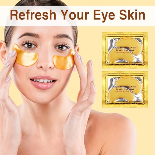 30Pcs Under Eye Collagen Patches, Moisturizing 24K Gold Eye Mask, Eye Patches for Puffy Eyes and Dark Circles, Under Eye Mask for Reducing Eye Bags, Wrinkles, Skincare Treatment for Women & Men