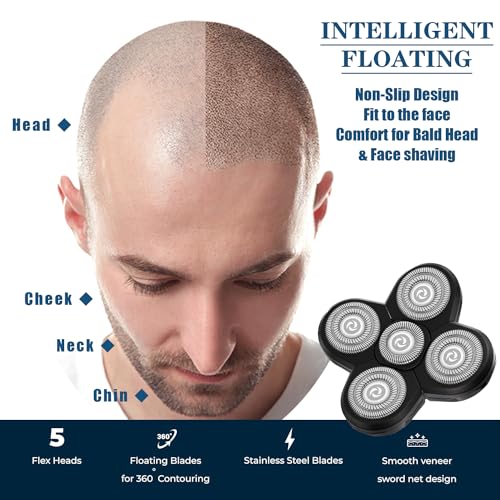 Fre*Bird 4PCS 5 Head Shaver Replacement Blades for Bald Men, Electric Head Hair Shaver (Black/4PCS)