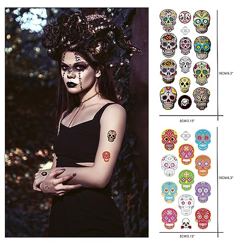 Day of the Dead Sugar Skull Temporary Tattoos (156 PCS)