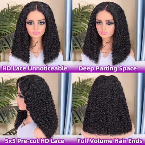 UCUVIC 18-Inch Curly Bob Wig - Glueless Human Hair Lace Front for Black Women