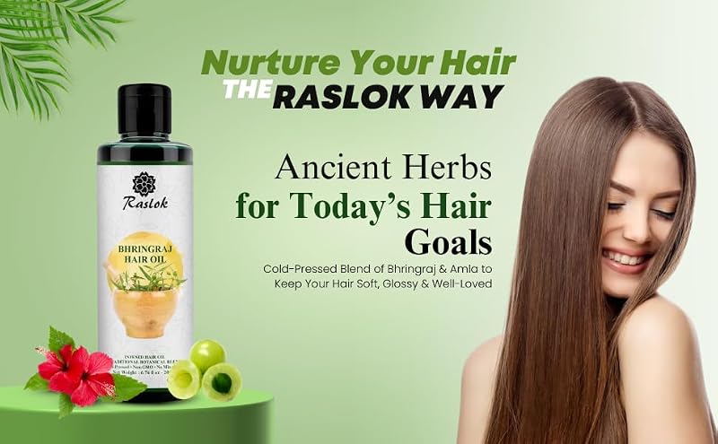 Raslok Ayurvedic Bhringraj Hair Oil 200ml - Nourishing Natural Hair Treatment