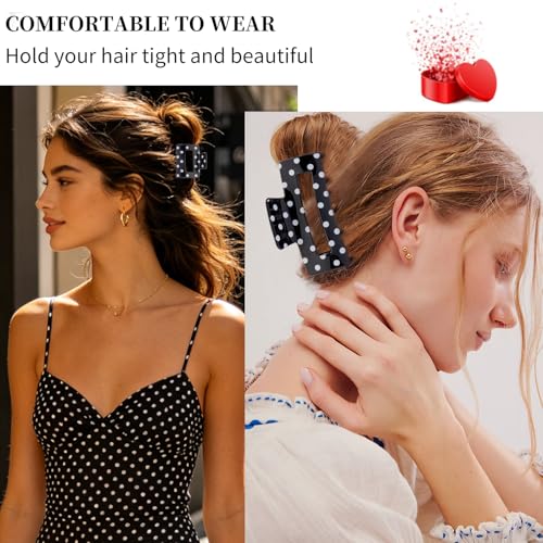 SuPoo Polka Dot Non-Slip Hair Clips 2-Pack for Women Girls, Vintage Black & White Claw Clips
