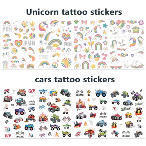 193pc Unicorn & Car Wheels Temporary Tattoo Stickers for Kids