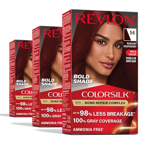 Revlon ColorSilk Bond Repair Hair Color 56 Radiant Raspberry 3 Pack - No Ammonia, Up to 8 Weeks Vibrant Gray Coverage