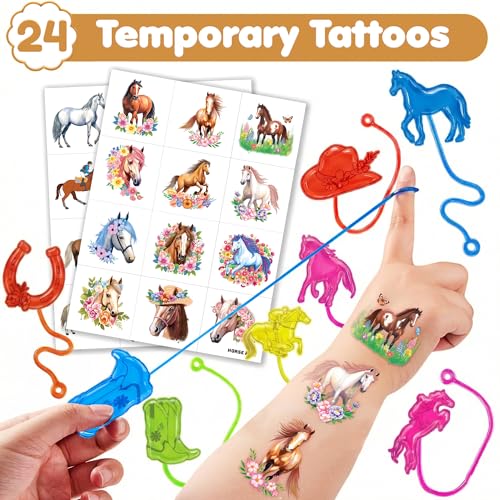 48 PC Horse Party Favors Set - Stick Hands & Tattoos