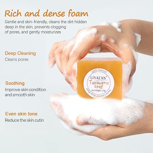 LIYALAN Turmeric Soap Bar for Face & Body Smooth Skin,Deep Cleansing 24K Gold Under Eye Patches for Dark Circles