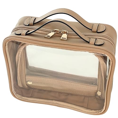 JAZD Clear Makeup Bag Toiletry Bag for Women Cosmetic Case Large Capacity Travel Make Up Bag Organizer Transparent Storage Compartment TSA Approved