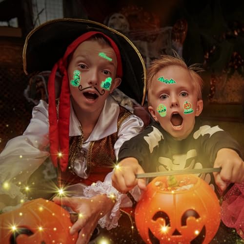 SUNAI Glow-in-the-Dark Halloween Temporary Tattoos, 96 PCS