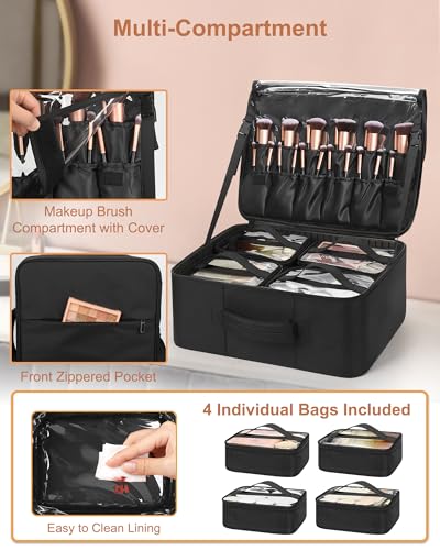 Relavel Extra Large Makeup Backpack with 4 Clear Bags & Brush Storage