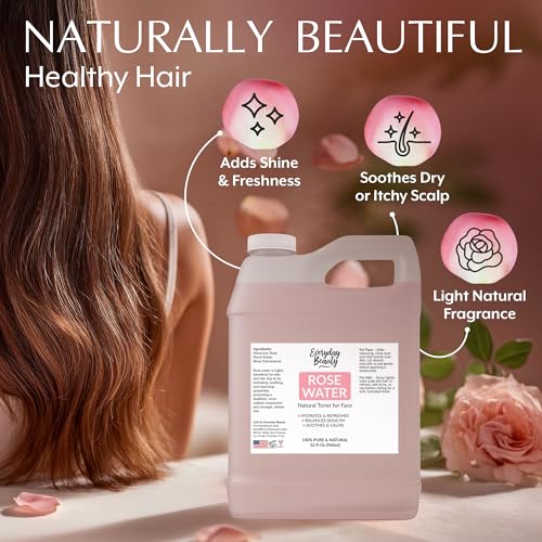 Rose Water Facial Toner - 32oz Bulk Alcohol-Free Vegan All Natural Refreshing for Face and Hair - Uplifts, Calming & Soothing for All Skin Types (Pack of 2)