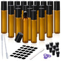 20-Pack 10ml Amber Glass Roller Bottles for Essential Oils