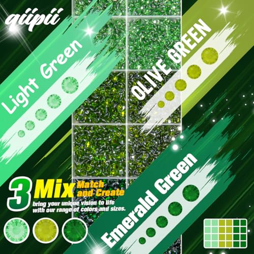 Green Crystal Resin Rhinestones 2-6mm 3 Color Set with B7000 Glue