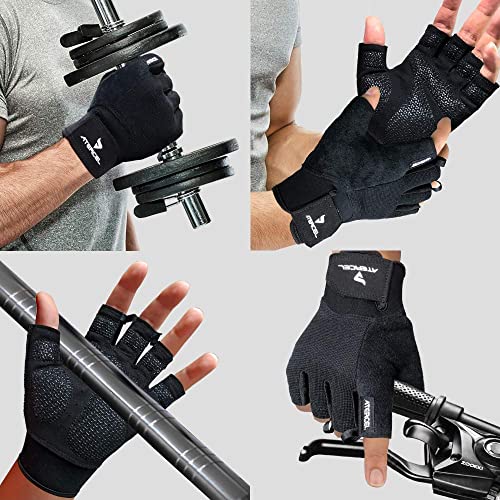 ATERCEL Workout Gloves for Men and Women, Exercise Gloves for Weight Lifting, Cycling, Gym, Training, Breathable and Snug fit (Black, XS)