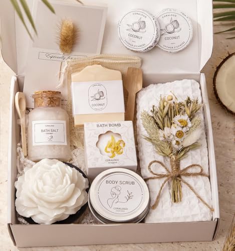 Coconut Spa Gift Basket for Women - 12-Piece Self-Care Set