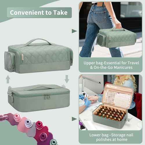 OCHEAL Nail Polish Organizer, Holds Nail Lamp and 45+ Bottles 2-in-1 Nail Polish Storage Case,Detachable Nail Techs Gel Kit Supplies Carring Bag for Manicurist Tools 45-Slot Nail Holder-Green