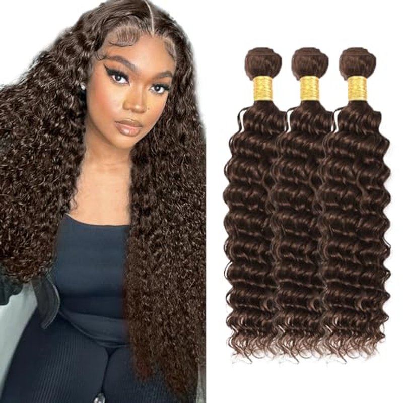 #4 Dark Brown Deep Wave Human Hair Bundles 30-34 Inch
