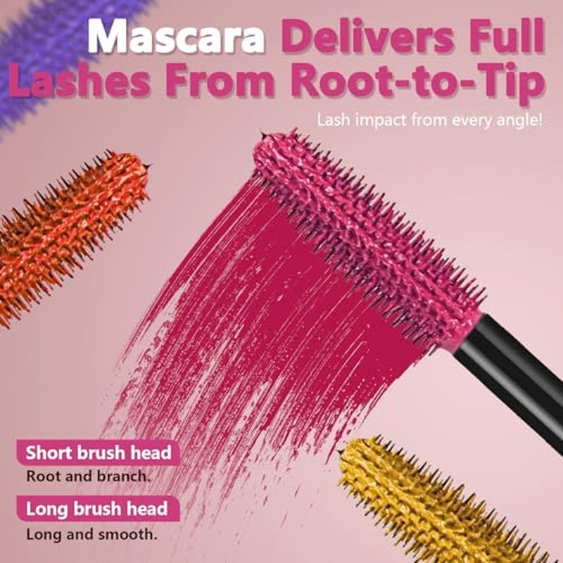 6pcs Colored Mascara Set, Colorful Purple Blue Green Pink Yellow, Waterproof Long Lasting Thick Volume Eye Lash Make Up Gift for Women Girls