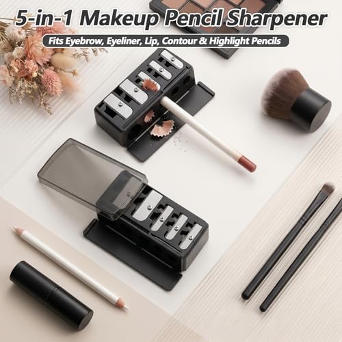 5-Hole Makeup Pencil Sharpener with Lid for Eyeliner, Lip & Brow Pencils