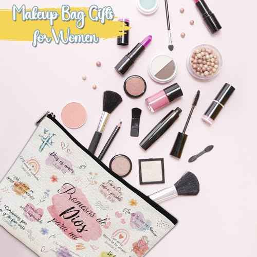 Regalos Cristianos Para Mujer - Spanish Bible Verse Makeup Bag, Inspirational Christian Cosmetic Bag with Zipper, Faith Religious Gifts for Women Pastor Wife Prayer Birthday Christmas Gift