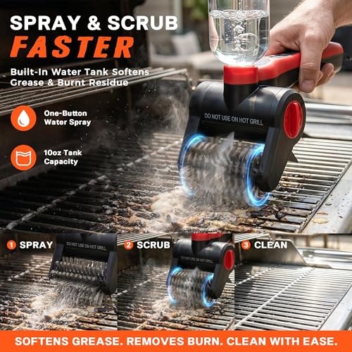 Nozrix Cordless Electric Grill Brush with Water Spray System