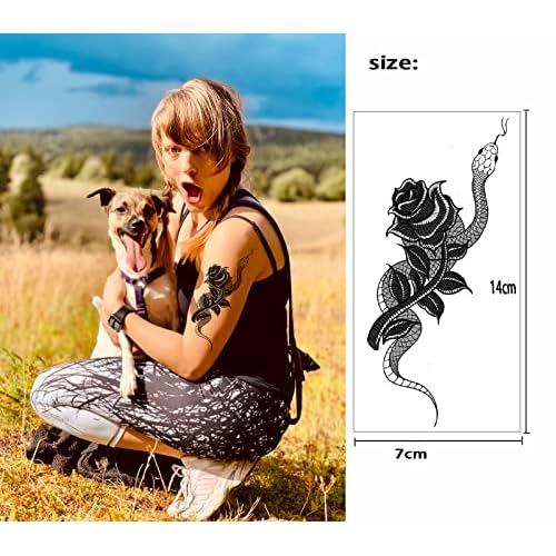 10 Sheets Realistic Snake Temporary Tattoo stickers for Women Men, Fake Snake Tattoo Stickers for Adults Girl¡¯s Arm Body, Black Serpent Peony Floral Kids.